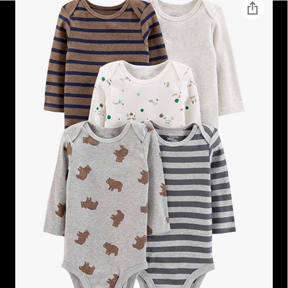 Simple Joys by Carter's Baby Boys' Long-Sleeve Bodysuit, Pack of 5